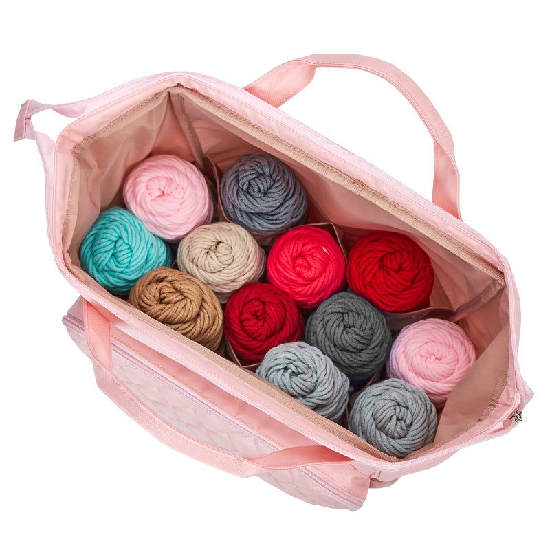 HOMEST Knitting Bag Backpack, Crochet Storage Organizer, Large Yarn Holder with Custom Front Pocket for Crochet Accessories and Supplies, Pink - Image 4