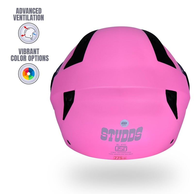 STUDDS Vogue Eco ISI Certified Open Face Helmet for Men & Women (Pink - L) - Image 4