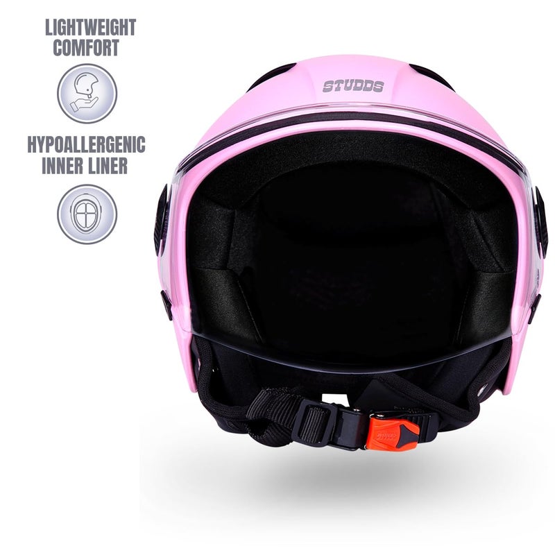 STUDDS Vogue Eco ISI Certified Open Face Helmet for Men & Women (Pink - L) - Image 2
