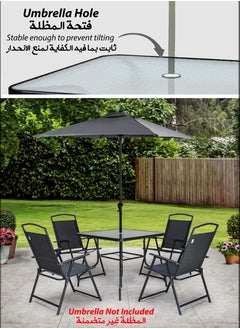 Toshonics 5 Pcs Patio Dining Set 4 Piece Folding Patio Chairs And Square Glass Table With Umbrella Hole for Bistro Outdoor Indoor Dinner Furniture for Garden Porch Restaurant Café Modern Relaxing Design  - Image 2
