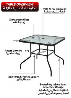 Toshonics 5 Pcs Patio Dining Set 4 Piece Folding Patio Chairs And Square Glass Table With Umbrella Hole for Bistro Outdoor Indoor Dinner Furniture for Garden Porch Restaurant Café Modern Relaxing Design  - Image 3