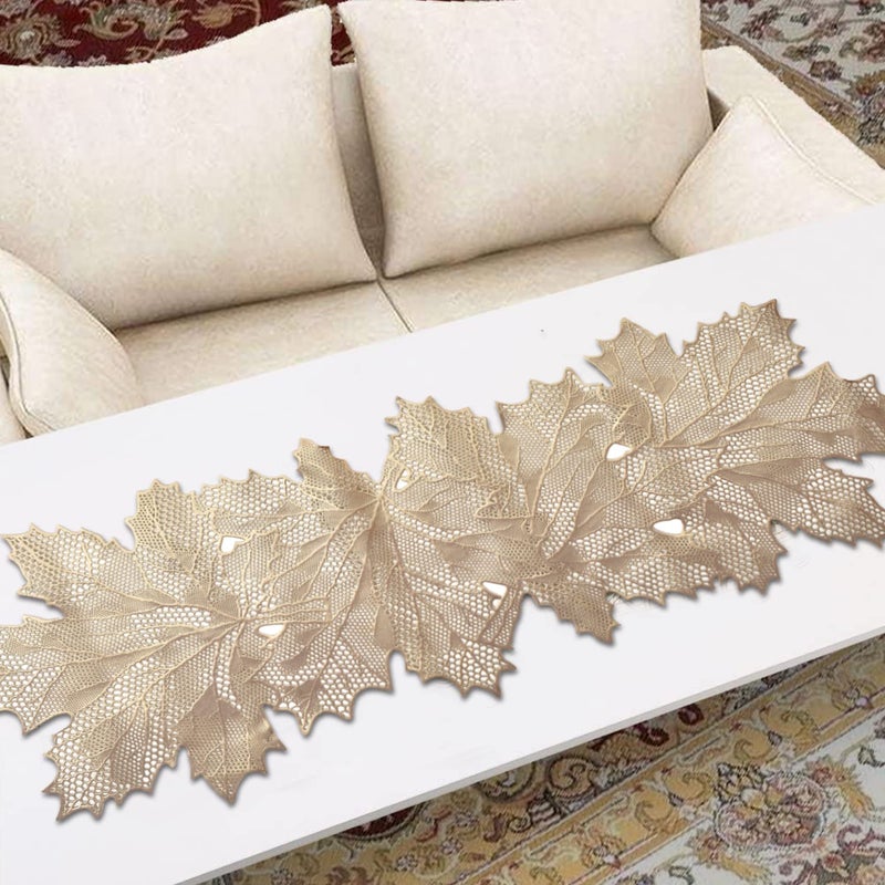 Kuber Industries Kuber Industries Leaf Design Soft Leather Table Runner for Patios Family Dinner Office Kitchen Table GoldHS43KUBMART26601 Standard PVC 4 Seater Transparent Centre Table Cover Gold  - Image 2