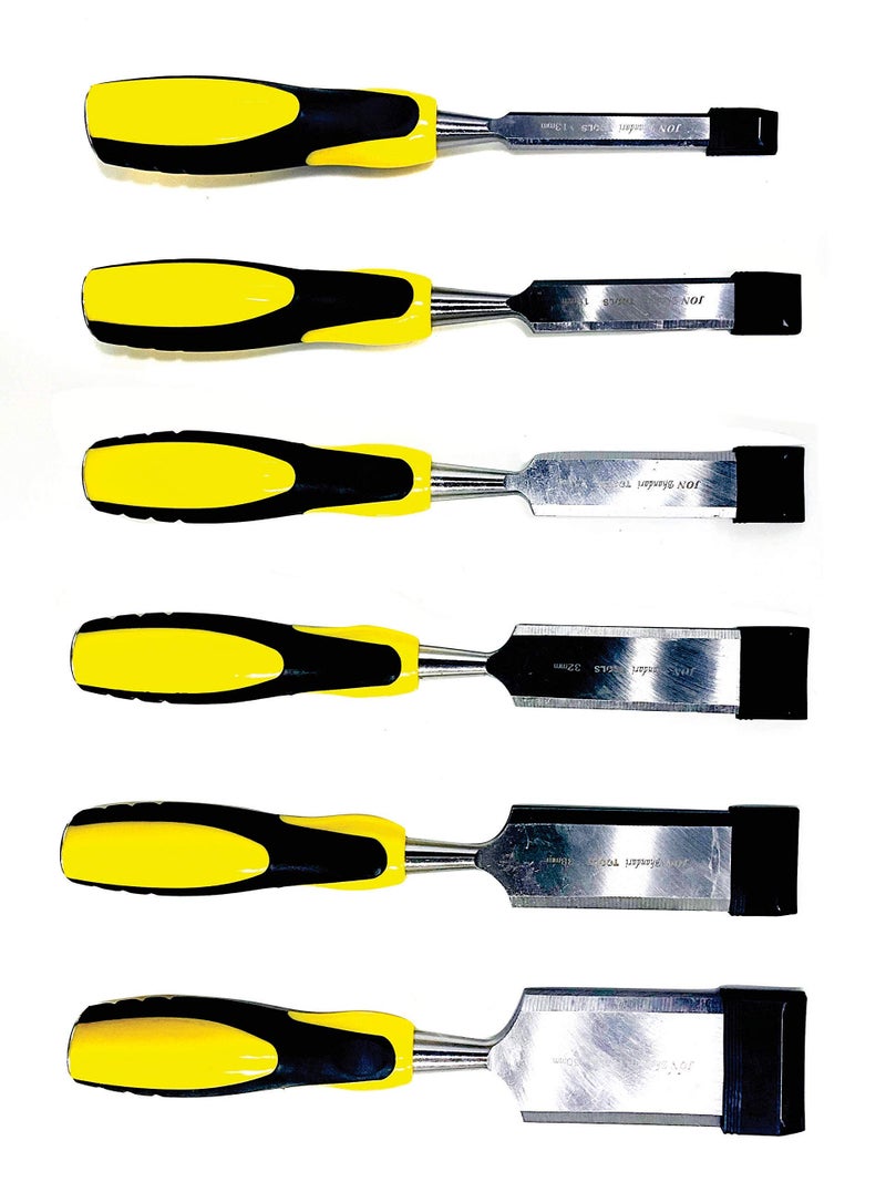 Jon Bhandari Tools Wood Chisel Set – 6-Piece Bevel Edge Chisels (13mm, 19mm, 25mm, 32mm, 38mm, 50mm) – Hardened Steel Blades, Soft Grip Handles & Storage Bag – Woodworking, Carving, Shaping Hand Tools - Image 1