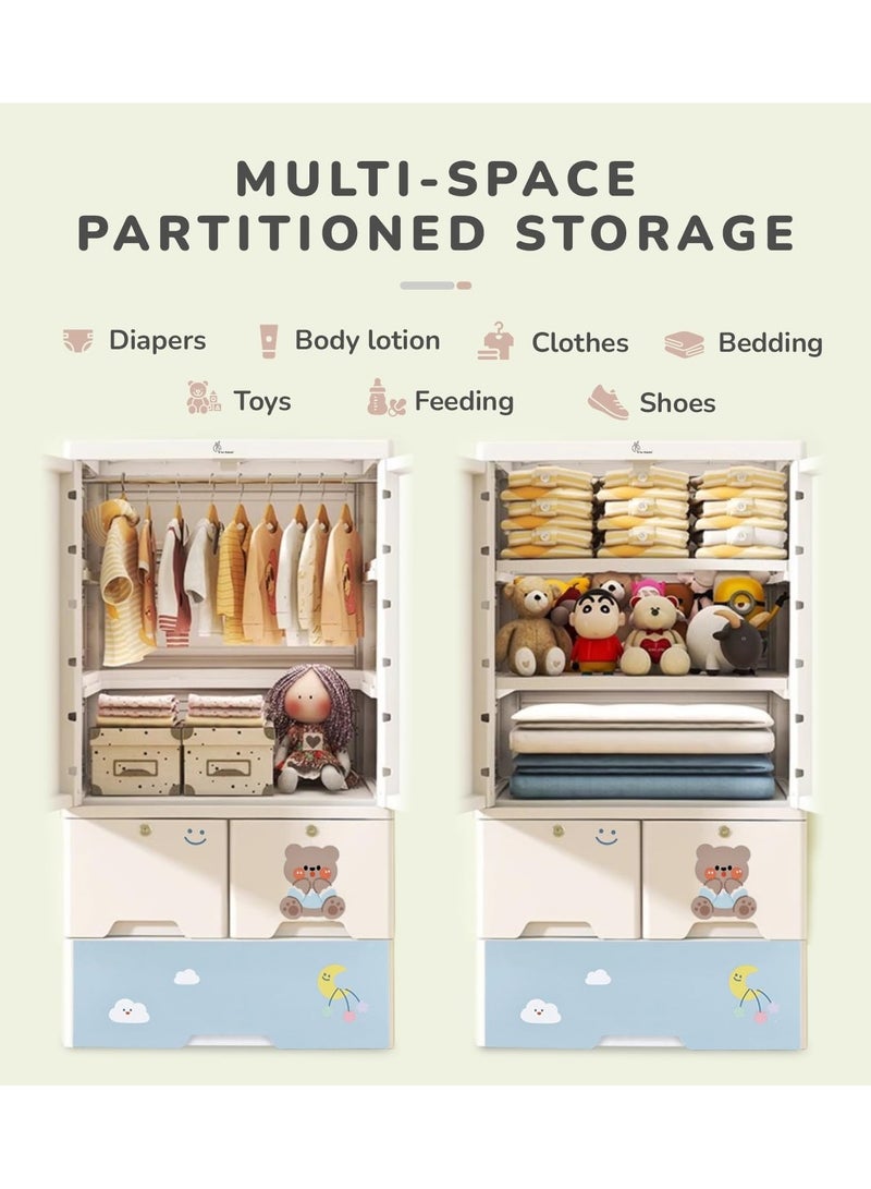 Generic Kids Wardrobe, Storage Cabinet for Kids Room, Portable Almirah with Drawers & Convertible Design, Cake Bear Print,5 layer (H-113cm x W-65cm x D-38cm)  - Image 2