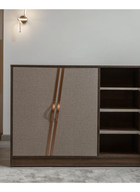 Shoe cabinet with 3 side shelves + 2 doors MDF Brown 120Lx35W92H.