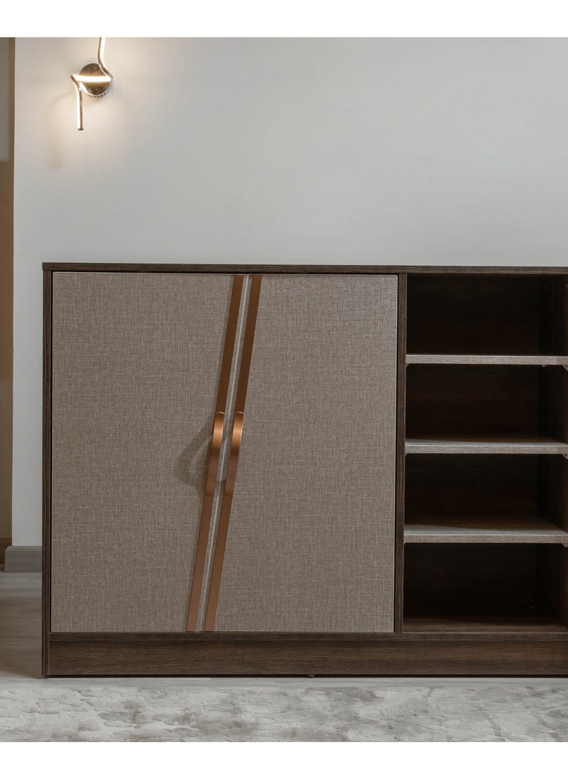 Smart Furniture Shoe cabinet with 3 side shelves + 2 doors MDF Brown 120Lx35W92H.  - Image 1