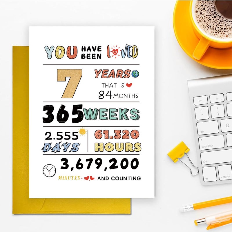 COLINHELIN Cute 7th Birthday Card for Girl Boy, Perfect Seven Years Old Bday Gift Card for Son Daughter Grandson Granddaughter, 7 Years Kid Birthday Card From Dad Mom Grandparent - Image 2