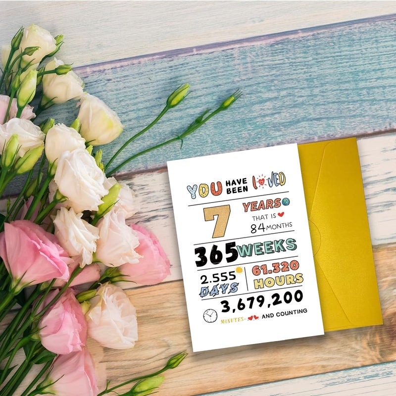 COLINHELIN Cute 7th Birthday Card for Girl Boy, Perfect Seven Years Old Bday Gift Card for Son Daughter Grandson Granddaughter, 7 Years Kid Birthday Card From Dad Mom Grandparent - Image 3