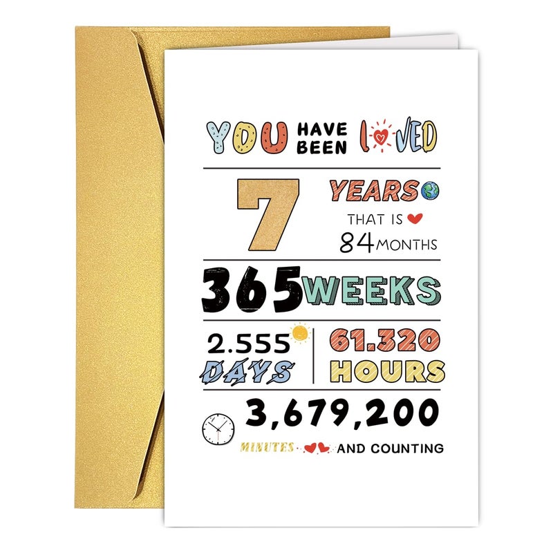 COLINHELIN Cute 7th Birthday Card for Girl Boy, Perfect Seven Years Old Bday Gift Card for Son Daughter Grandson Granddaughter, 7 Years Kid Birthday Card From Dad Mom Grandparent - Image 1