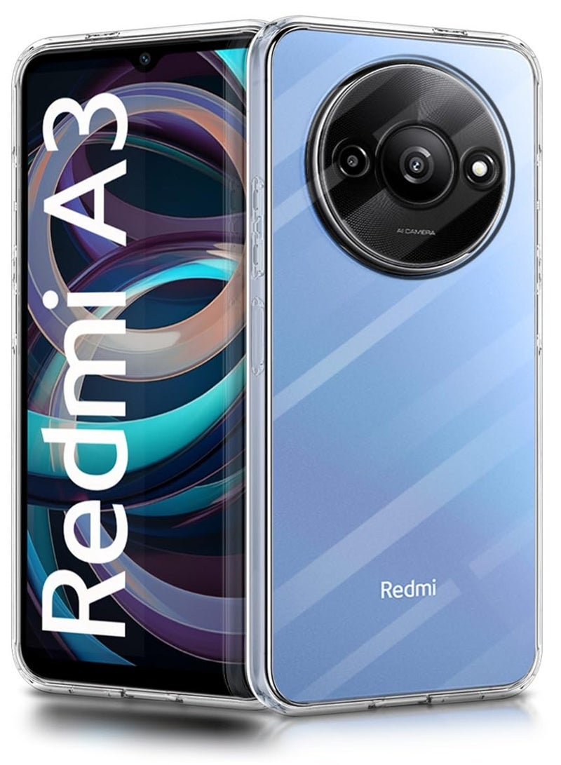 Crystal Clear Transparent Phone Case for Xiaomi Redmi A3 – Slim Ulta Thin Hard TPU Shockproof Cover, Anti-Yellowing Crystal Clear Protective Back Case with Camera Protection - Image 4
