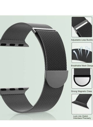 متوافق مع Apple Watch Band 42mm 41mm 40mm 38mm للنساء والرجال ، حزام معدني من الفولاذ المقاوم للصدأ معصم متوافق مع سلسلة iWatch 11 10 9 8 7 6 5 4 3 2 1 SE أسود - view 3