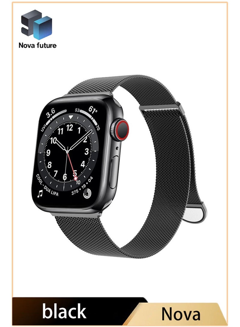 Nova future Compatible with Apple Watch Band 42mm 41mm 40mm 38mm for Women and Men, Magnetic Metal Stainless Steel Strap Wristband Compatible for iWatch Series 11 10 9 8 7 6 5 4 3 2 1 SE Black - Image 1