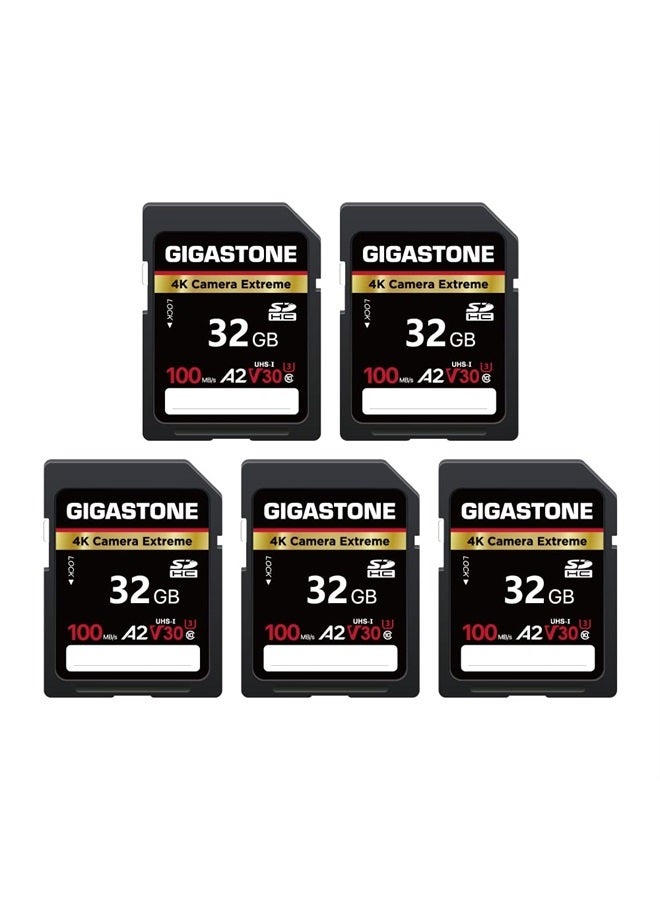 Gigastone 32GB 5-Pack SD Card, 4K Camera Extreme, A2 V30 SDHC Memory Card High Speed 4K Full HD Video Compatible with Canon Nikon Sony Pentax Kodak Olympus Panasonic Digital Camera, with 5 Mini Cases  - Image 1