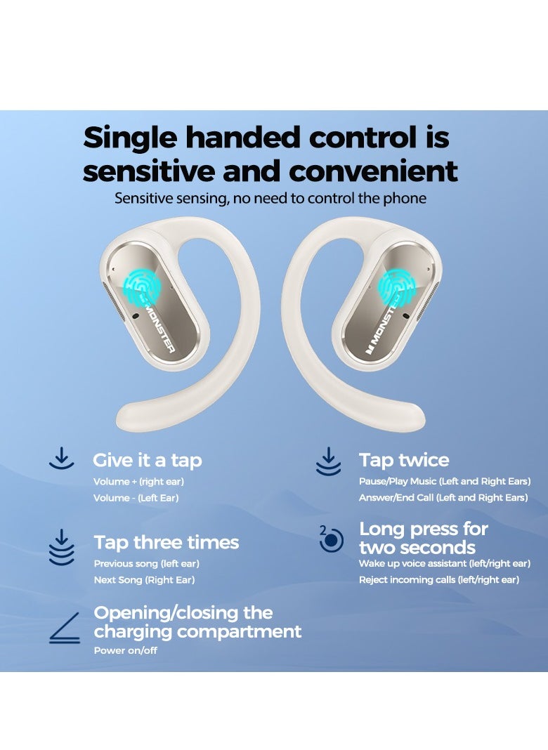 Monster - MONSTER  Wireless Bluetooth Headset Semi-in-Ear Music Game Headset Bluetooth 5.2 White - Image 1
