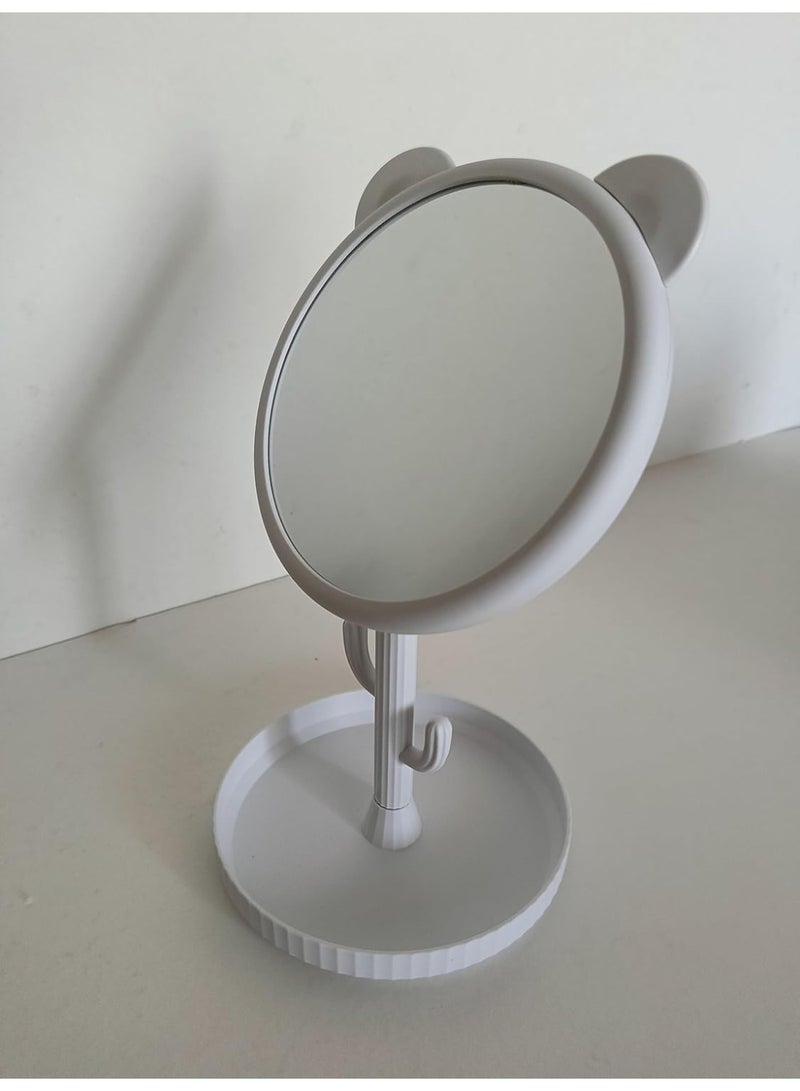 Cactus mirrors Round Desk Mirror in Cute Cat Ears, Rotatable Tabletop Vanity Makeup Mirror, High Definition Desktop Cosmetic with Stand, Tall Round Make Up Dresser Mirror (White) - Image 3