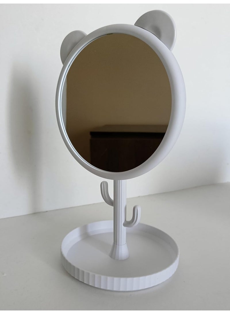 Cactus mirrors Round Desk Mirror in Cute Cat Ears, Rotatable Tabletop Vanity Makeup Mirror, High Definition Desktop Cosmetic with Stand, Tall Round Make Up Dresser Mirror (White) - Image 4