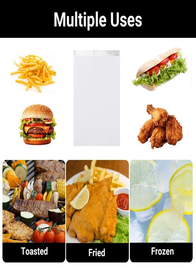 EUSOAR Foil Sandwich Bags - 100pcs 6.2"x11.8"x1.6" White Hamburger Wrappers, Hot Dog Bags, Disposable Food Storage for Hot Food, Bakery Cookies, Treats, Snack, BBQ Take-out - Image 3