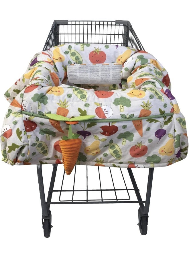 بوبي Boppy Shopping Cart and High Chair Cover | Multi-Color Farmers Market Veggies with Attached Plush Carrot Toy| 2-Point Safety Belt | Wipeable, Machine Washable | 6-48 Months - Image 1