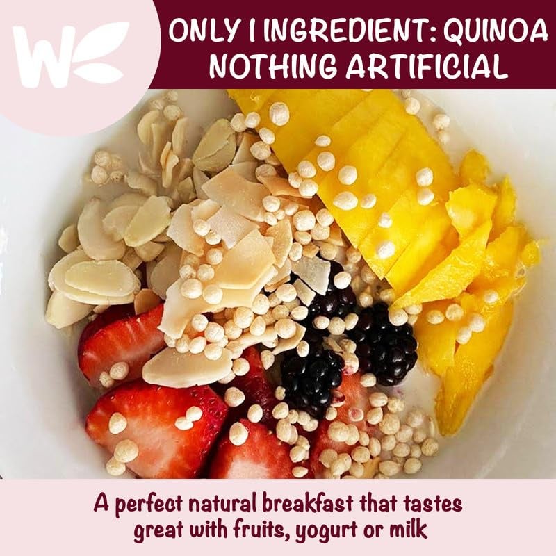 Wholefort Puffed Quinoa Cereal + Nothing – Vegan – Gluten Free – Non-GMO – [11 oz] It Pops as Snacks – Cereal – Salad Topper for Sustainable Energy – Crunchy Ancient Good Mood Food – by Wholefort - Image 2