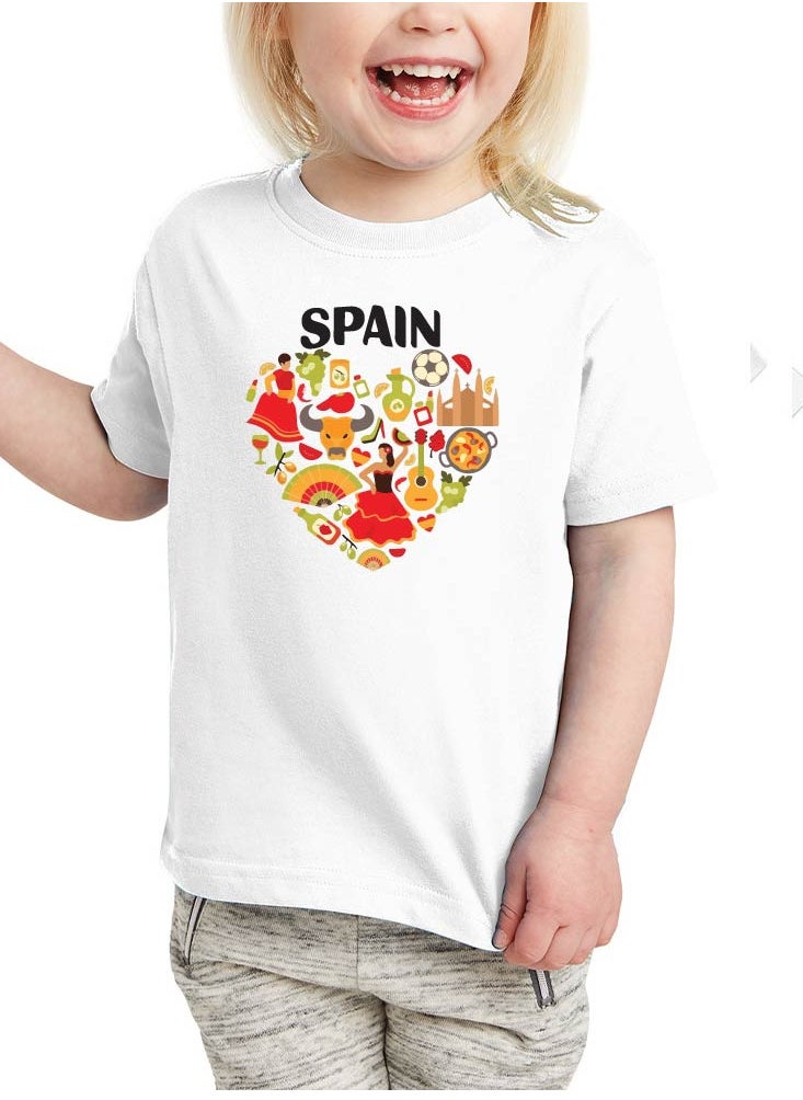 Generic - Spain Kids T-Shirt for Girls - Round Neck Short Sleeve Cotton T-Shirt - Soft and Comfortable Kids Girls Tshirt - Perfect for Spanish Souvenirs - Image 1
