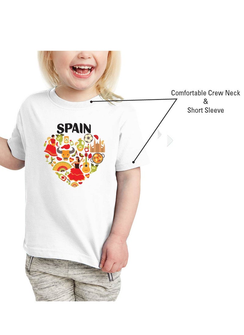 Generic - Spain Kids T-Shirt for Girls - Round Neck Short Sleeve Cotton T-Shirt - Soft and Comfortable Kids Girls Tshirt - Perfect for Spanish Souvenirs - Image 1