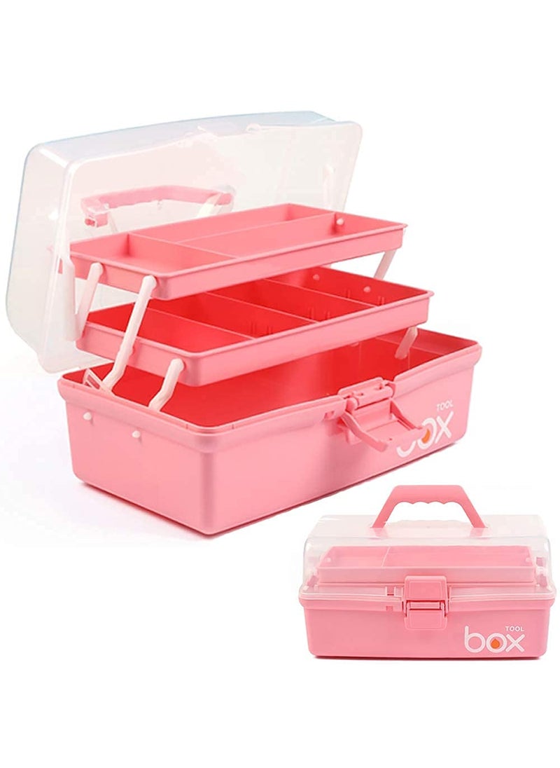 DIVHUK DIVHUK Multipurpose Tools Storage Box 3Layer Plastic Storage Box Handled Storage Case for Art Craft Cosmetic Sewing Supplies Organizer Medicine Organiser Box Family First Aid Box with Handle Pink  - Image 1