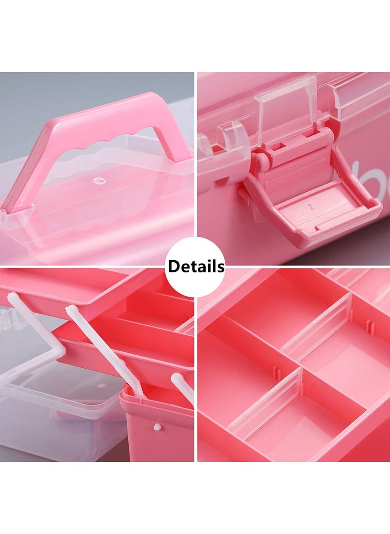DIVHUK DIVHUK Multipurpose Tools Storage Box 3Layer Plastic Storage Box Handled Storage Case for Art Craft Cosmetic Sewing Supplies Organizer Medicine Organiser Box Family First Aid Box with Handle Pink  - Image 2