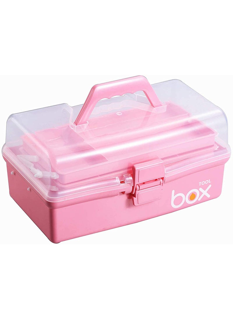 DIVHUK DIVHUK Multipurpose Tools Storage Box 3Layer Plastic Storage Box Handled Storage Case for Art Craft Cosmetic Sewing Supplies Organizer Medicine Organiser Box Family First Aid Box with Handle Pink  - Image 3