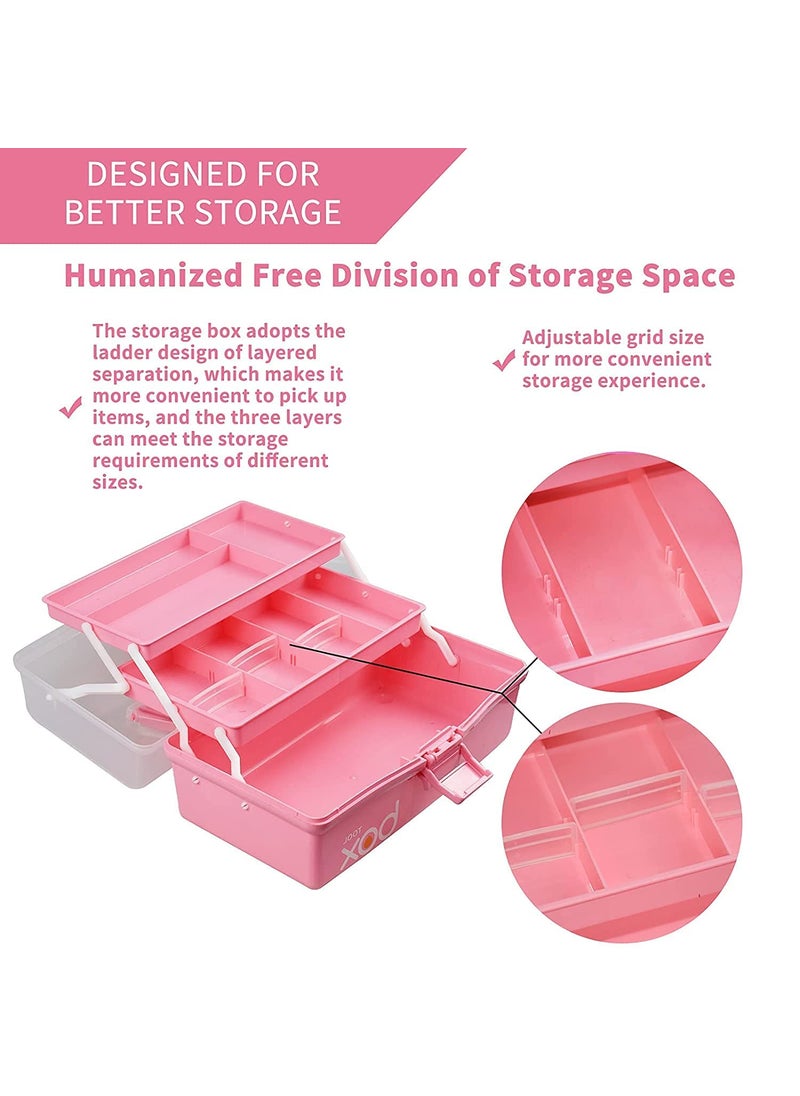 DIVHUK DIVHUK Multipurpose Tools Storage Box 3Layer Plastic Storage Box Handled Storage Case for Art Craft Cosmetic Sewing Supplies Organizer Medicine Organiser Box Family First Aid Box with Handle Pink  - Image 5