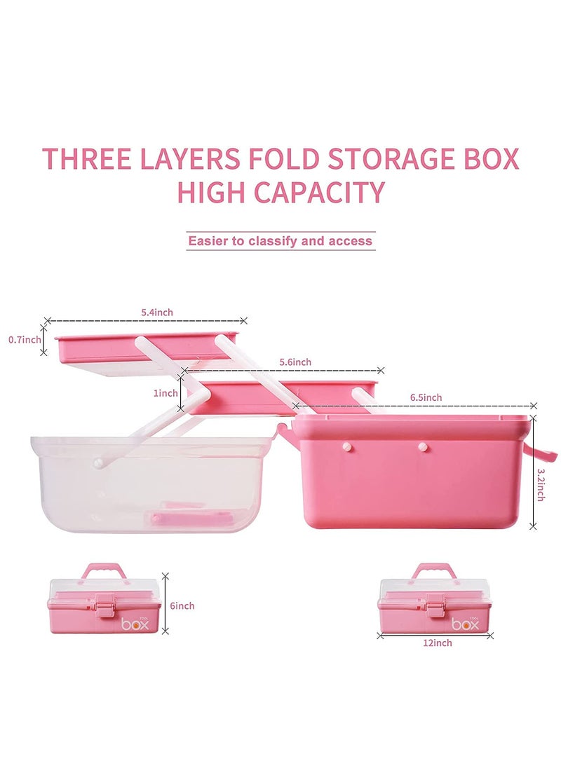 DIVHUK DIVHUK Multipurpose Tools Storage Box 3Layer Plastic Storage Box Handled Storage Case for Art Craft Cosmetic Sewing Supplies Organizer Medicine Organiser Box Family First Aid Box with Handle Pink  - Image 4