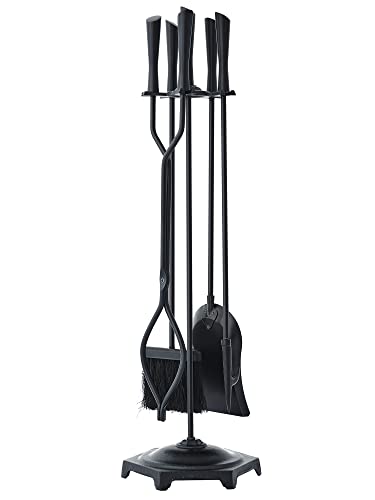 Lichamp Lichamp Fireplace Tools Set 5Pieces Indoor Outdoor Sturdy Fire Place Poker Sets with Modern Handle FTS15BK 