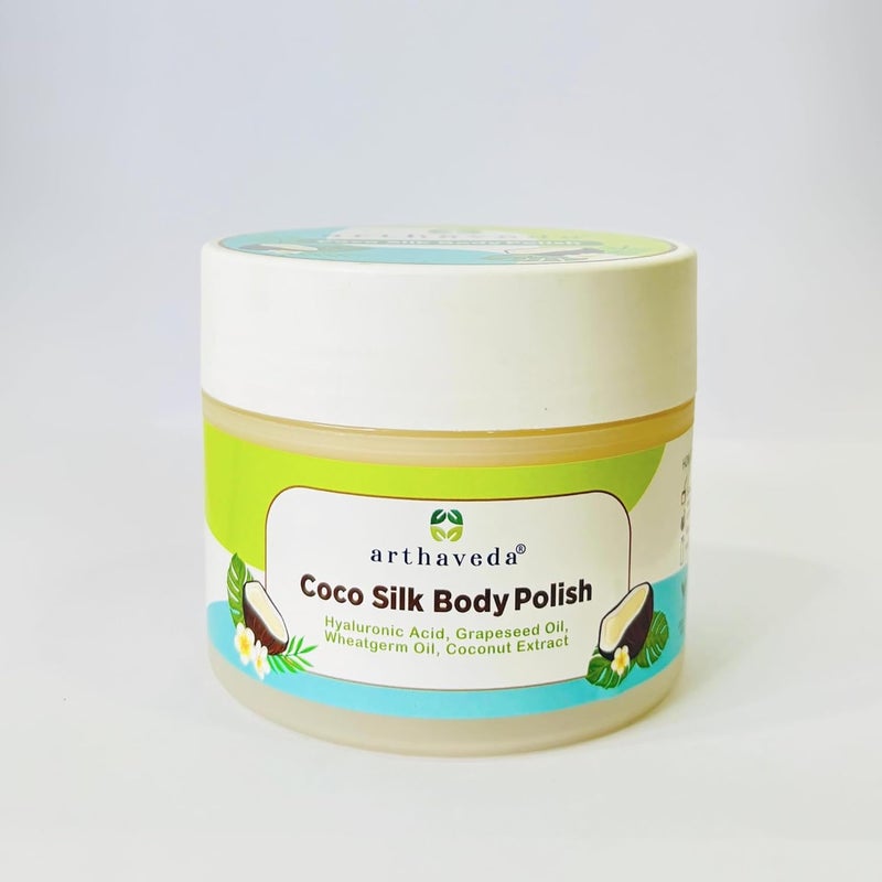 Arthaveda Coco Silk Body Polish 2in1 Formula Exfoliates Cleanses Hyaluronic Acid Grapeseed Oil Wheat Germ Oil Coconut Extract Hydrating Nourishing Soft Smooth Radiant Skin 200g - Image 1