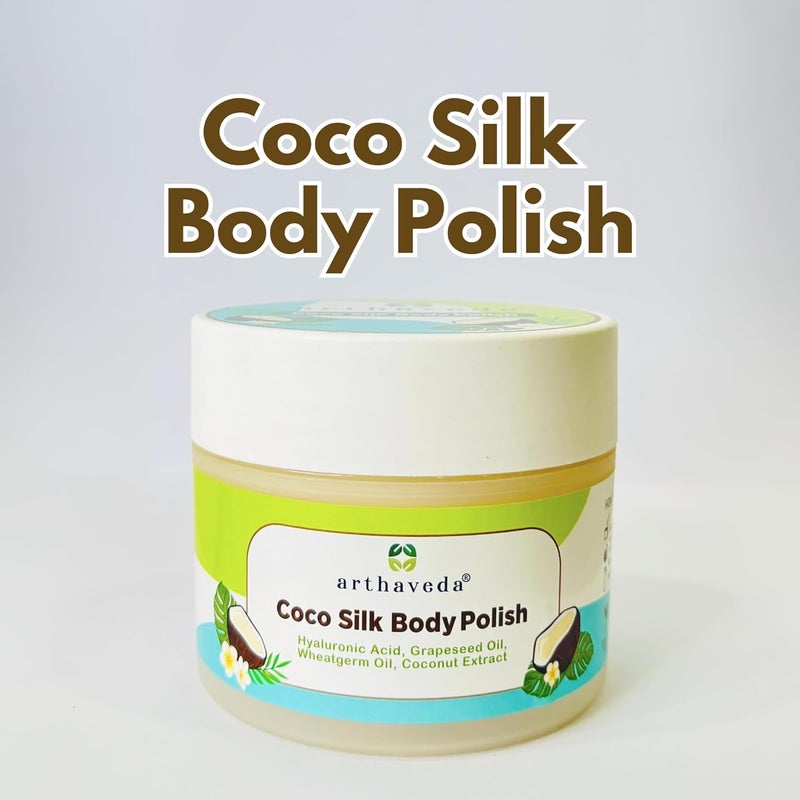 Arthaveda Coco Silk Body Polish 2in1 Formula Exfoliates Cleanses Hyaluronic Acid Grapeseed Oil Wheat Germ Oil Coconut Extract Hydrating Nourishing Soft Smooth Radiant Skin 200g - Image 2