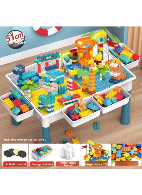 Compatible With Building Block Table Large Particles Multi-Functional Kidsren's Assembly Force Toys Baby 4 Brain Use 2-3-6 Years Old Export Wholesale-Color:Extra Large Thickened Table + 4 Income Increases + 262 Particle Building Blocks