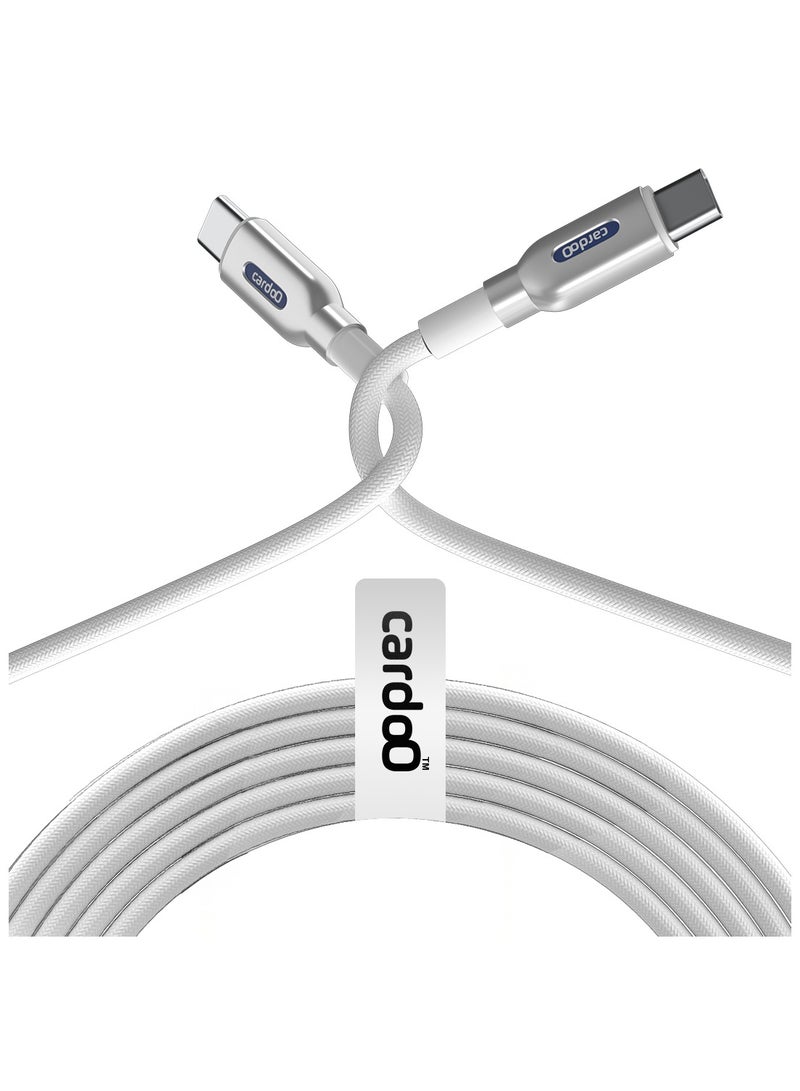 cardoo كابل cardoO USB-C إلى USB-C 2M للشحن السريع ونقل البيانات باللون الأبيض لأجهزة اللابتوب والهواتف والأجهزة USB-C - Image 1