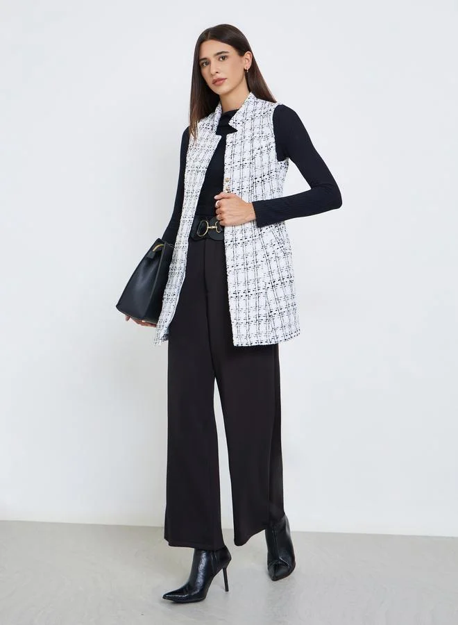 Take Two Checked Tweed Look Sleeveless Jacket