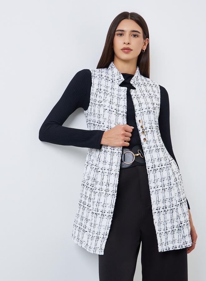 تايك تو جاكيت بلا أكمام بنقشة تويد مربعة - Image 1