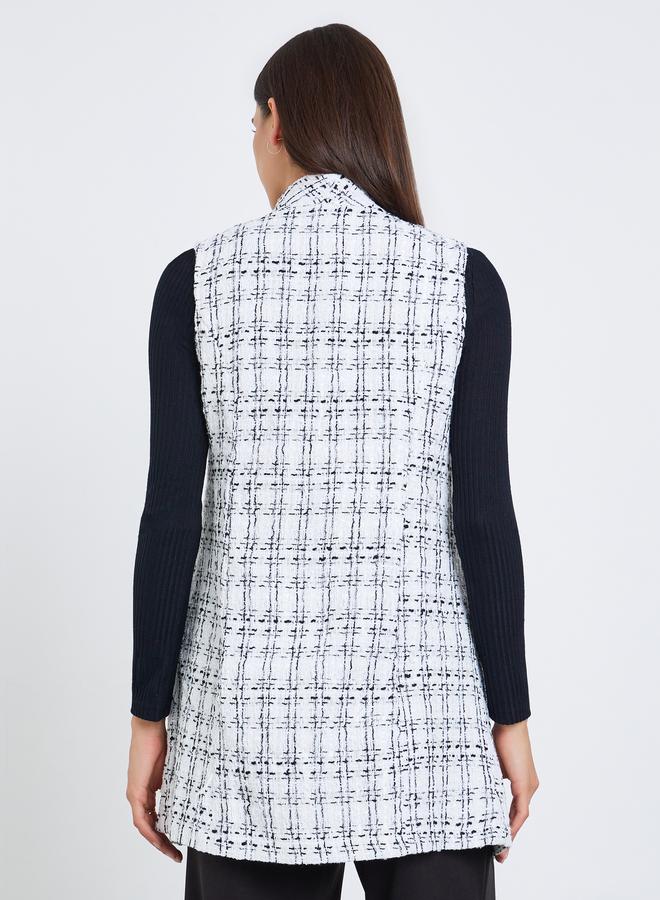 تايك تو جاكيت بلا أكمام بنقشة تويد مربعة - Image 4