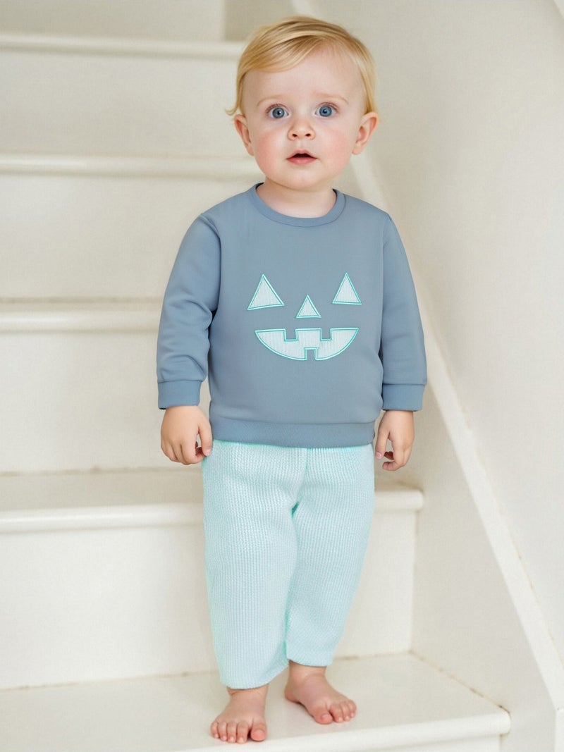 Kids Boys Halloween Outfits Pumpkin Smiling Face Print Sweatshirts and Long Pants 2Pcs Clothes Set - Image 5