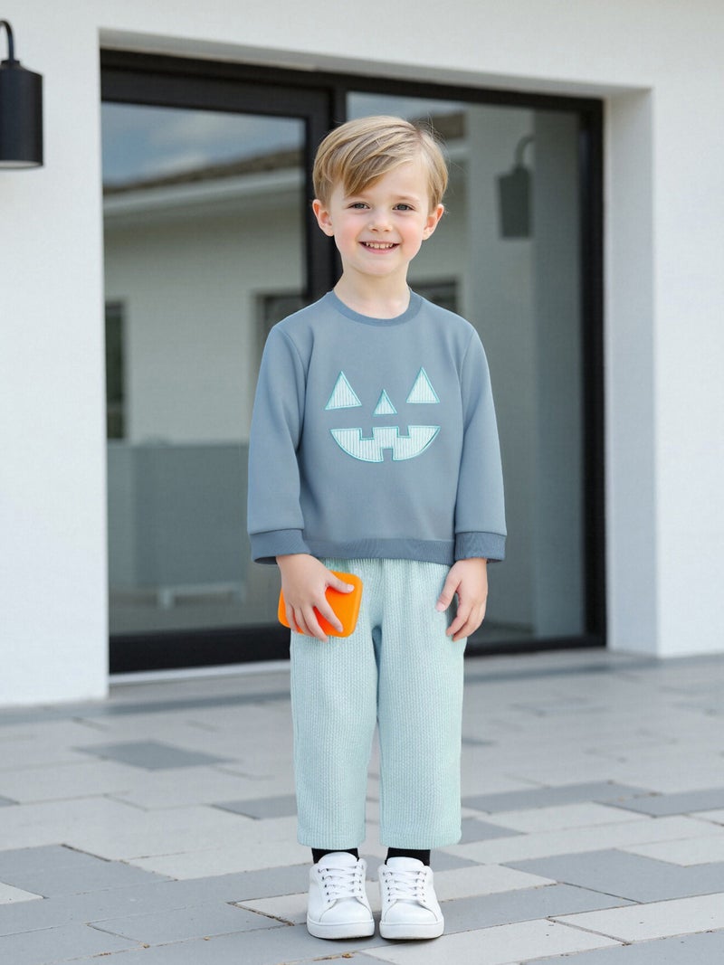Kids Boys Halloween Outfits Pumpkin Smiling Face Print Sweatshirts and Long Pants 2Pcs Clothes Set - Image 3