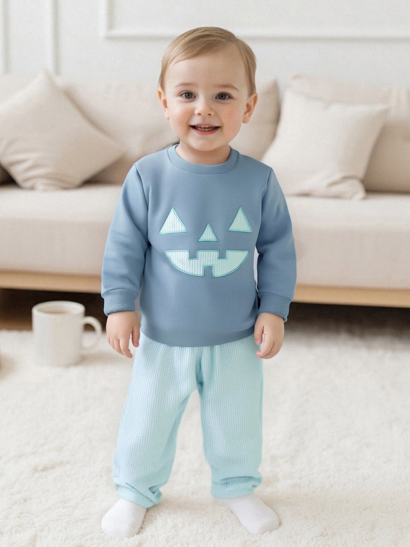 Kids Boys Halloween Outfits Pumpkin Smiling Face Print Sweatshirts and Long Pants 2Pcs Clothes Set - Image 4