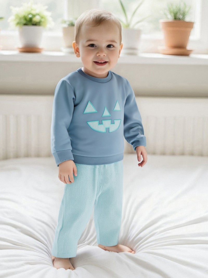 Kids Boys Halloween Outfits Pumpkin Smiling Face Print Sweatshirts and Long Pants 2Pcs Clothes Set - Image 1