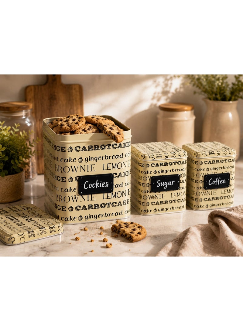 Set of 3 Stylish Metal Storage Jars with Lids – Tea, Coffee, Sugar Canisters | Airtight Kitchen Organizer Tins in Different Sizes | Multi-Purpose Metal Storage Box for Kitchen, Crafts & More - Image 5