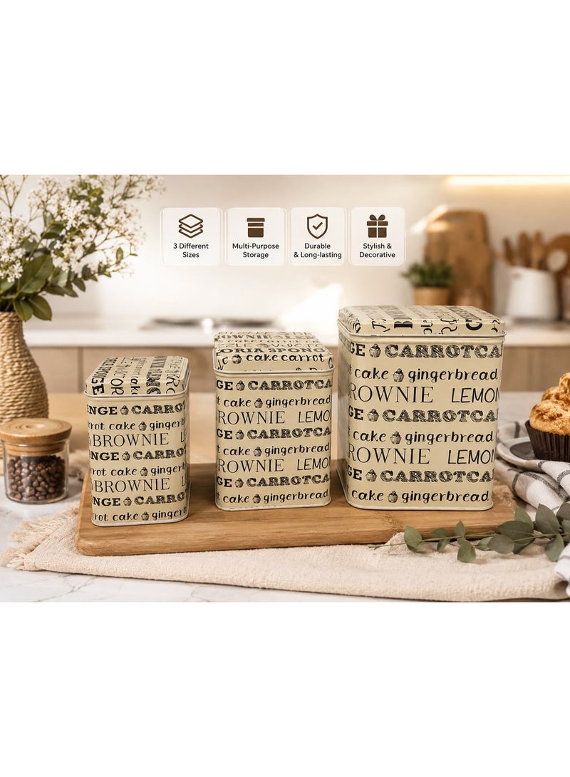 Set of 3 Stylish Metal Storage Jars with Lids – Tea, Coffee, Sugar Canisters | Airtight Kitchen Organizer Tins in Different Sizes | Multi-Purpose Metal Storage Box for Kitchen, Crafts & More - Image 2