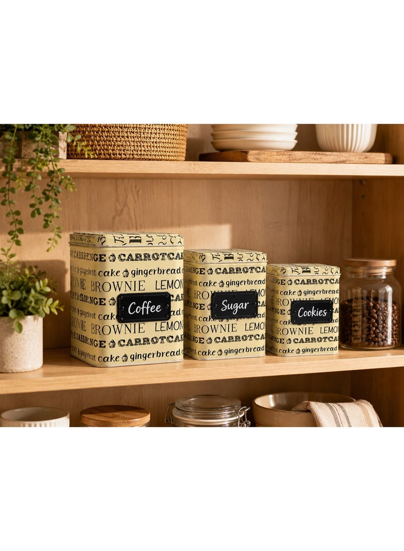 Set of 3 Stylish Metal Storage Jars with Lids – Tea, Coffee, Sugar Canisters | Airtight Kitchen Organizer Tins in Different Sizes | Multi-Purpose Metal Storage Box for Kitchen, Crafts & More - Image 4