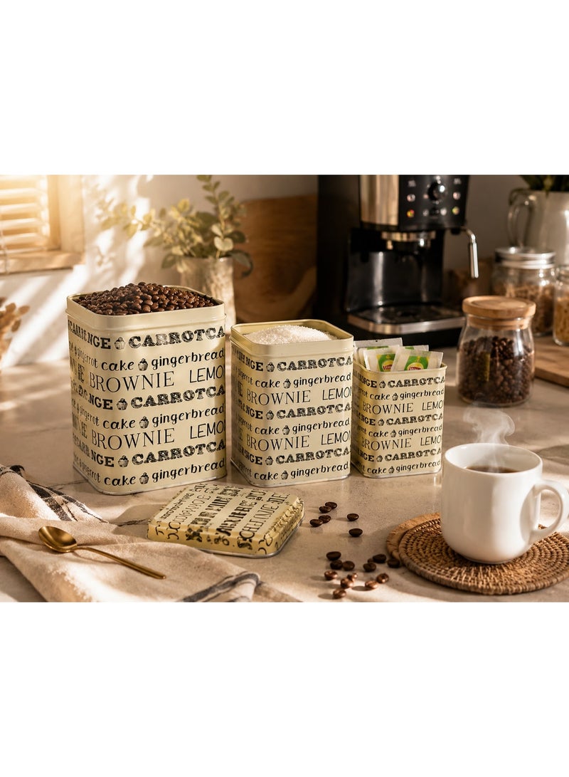 Set of 3 Stylish Metal Storage Jars with Lids – Tea, Coffee, Sugar Canisters | Airtight Kitchen Organizer Tins in Different Sizes | Multi-Purpose Metal Storage Box for Kitchen, Crafts & More - Image 1