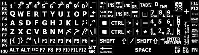 4Keyboard English US Large Letters Keyboard Stickers Matte Non Transparent Black Background (Upper CASE) by 4Keyboard - Image 1