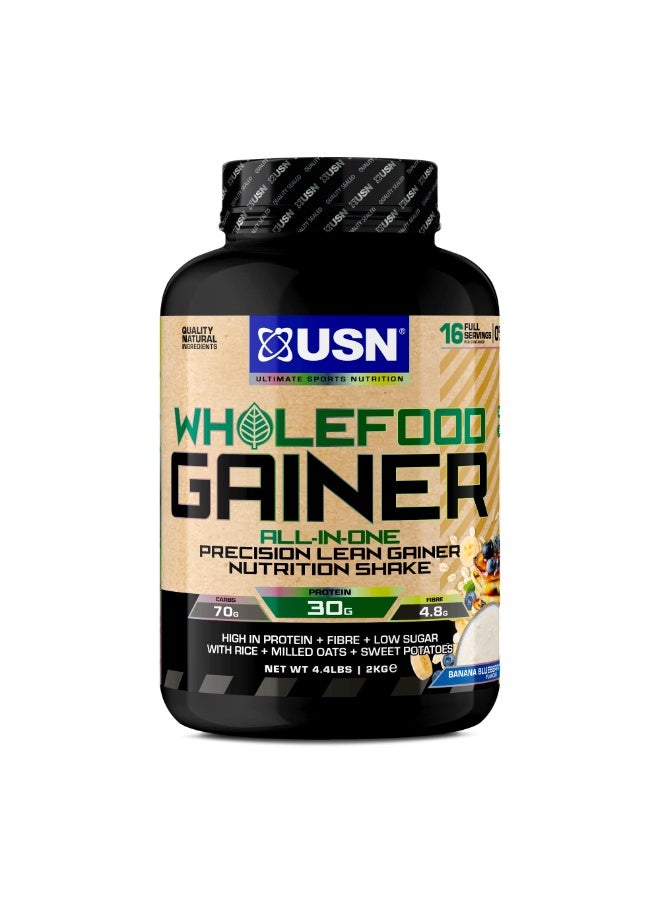 USN Wholefood Muscle Gain Protein Powder Banana Blueberry Flavor 2kg Natural Muscle Growth Mass Gainer All in One 30g Vegan Protein Powder Meal Replacement Dietary Supplement Protein Shake - Image 1