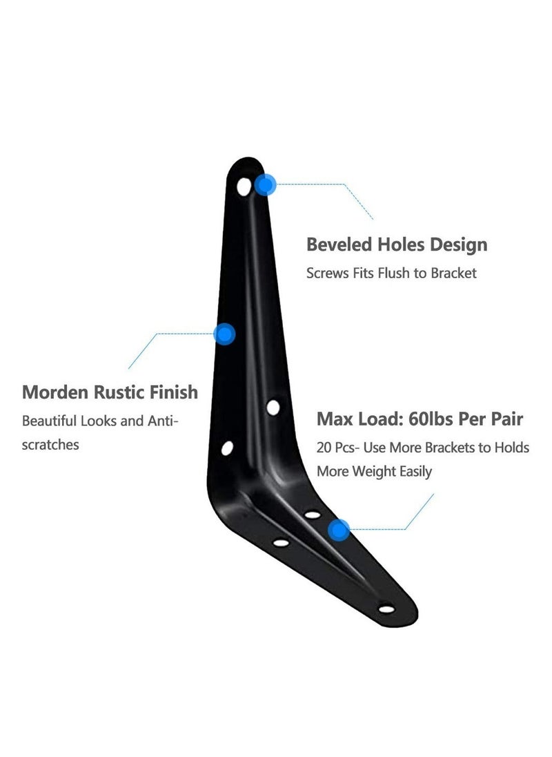 Heavy Duty Black Metal Shelf Brackets 4x3 Inch 20 Pack for Floating and Wall Shelves Rustic Decorative Design - Image 4