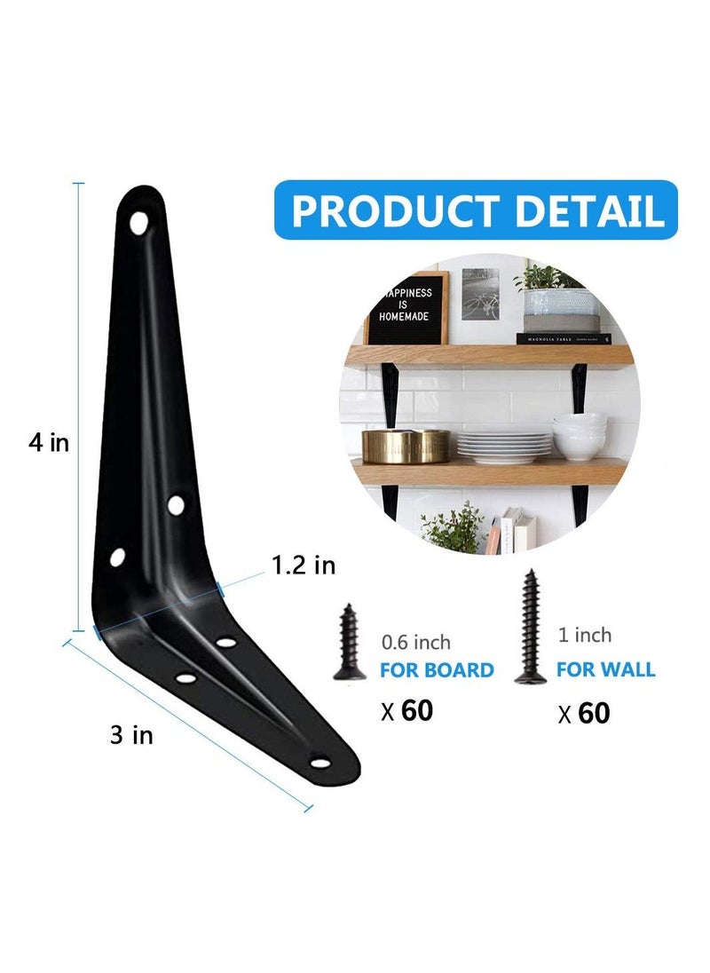 Heavy Duty Black Metal Shelf Brackets 4x3 Inch 20 Pack for Floating and Wall Shelves Rustic Decorative Design - Image 3